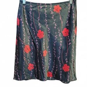 Ann Taylor LOFT Red Black Floral Satin Skirt Size 4 Petite 4P